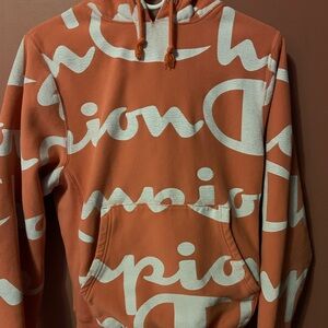 Vintage Pink Champion reverse weave logo hoodie SMALL